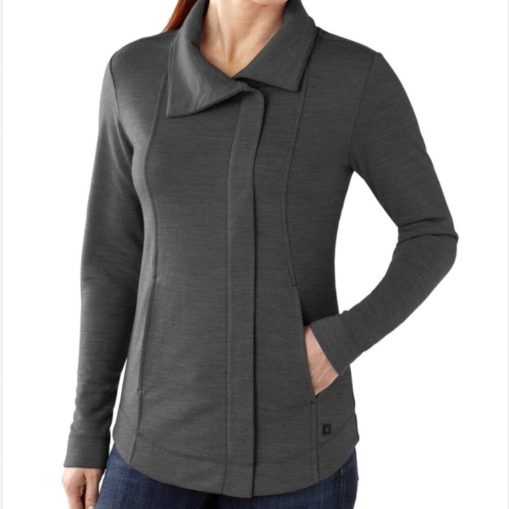 Smartwool Rabbit Ear Full Zip Sweater Small Gray Merino Wool Magnet Collar City